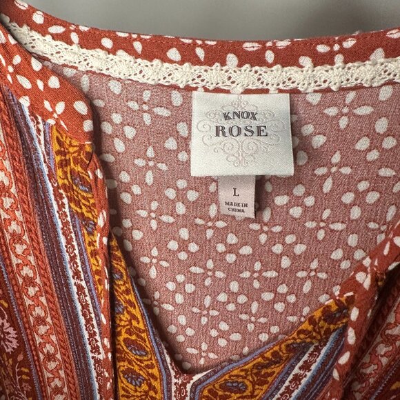 Knox Rose | Burnt Orange Bohemian Style Swing Dress | Size L - Picture 4 of 6